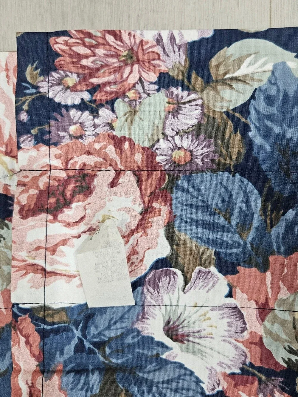 VTG JC Penney Big Pink Floral Roses Window Valances Navy Blue Chintz Pair 70X18